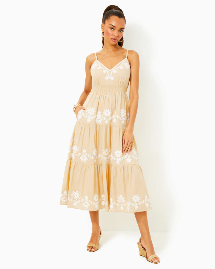 Aviry Embroidered Cotton Midi Dress