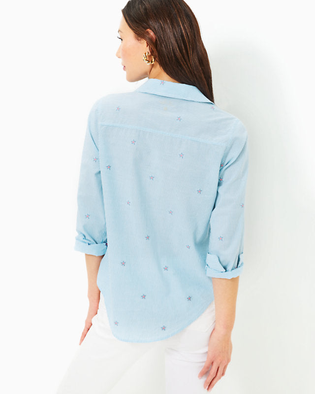 Sea View Button Down Top - Hydra Blue Seaside Star