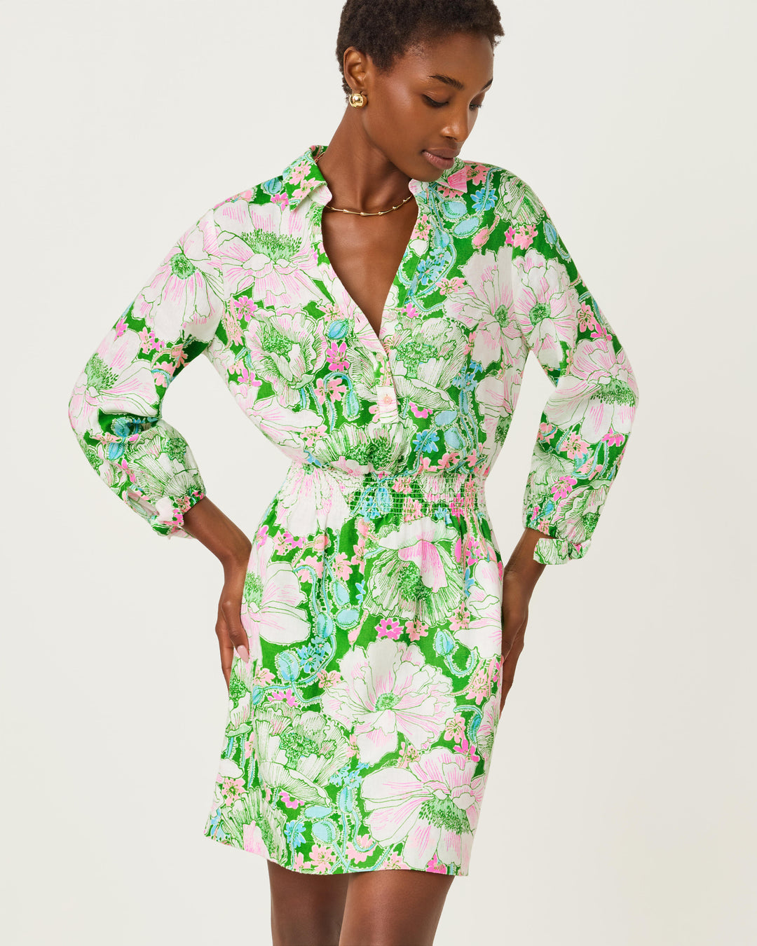 Abralynn Linen Shirtdress - Putting Green Poppyland