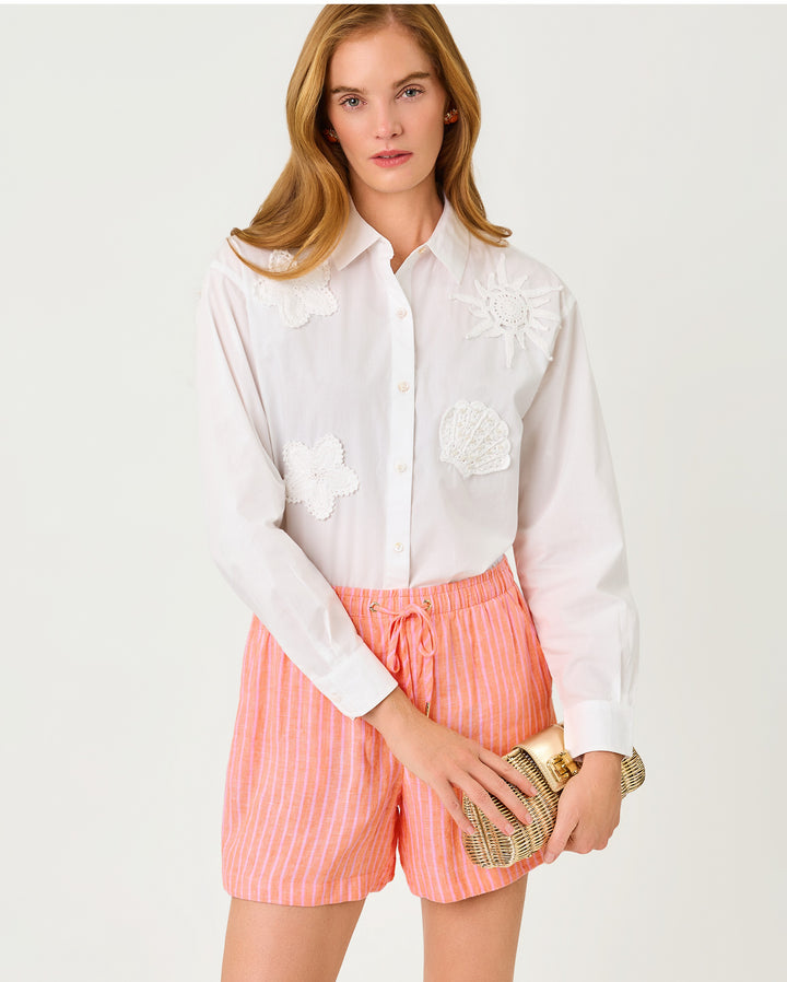 Croix Linen Short - Sunset Orange X Saint Tropez Stripe