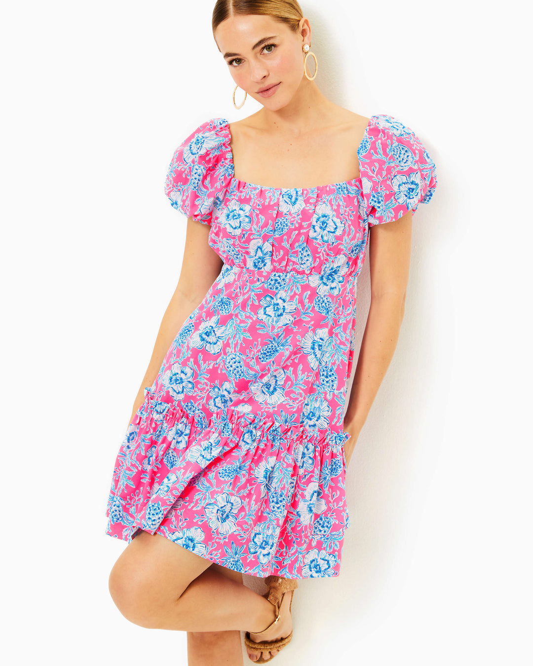 Nastia Short Sleeve Cotton Dress - Roxie Pink