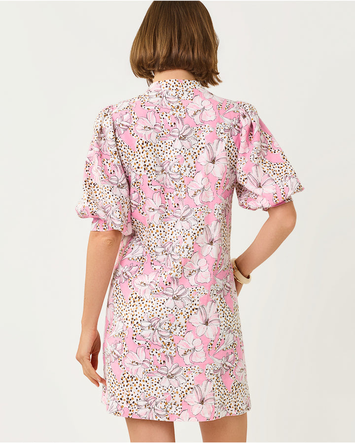 Mialeigh Elbow Sleeve Linen Dress - Conch Shell Pink Wildness