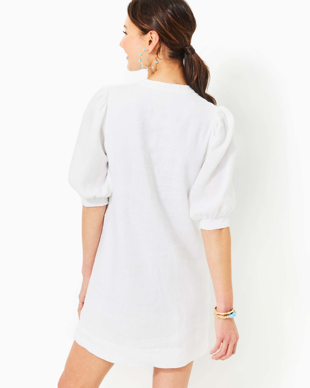 Mialeigh Elbow Sleeve Linen Dress - Resort White