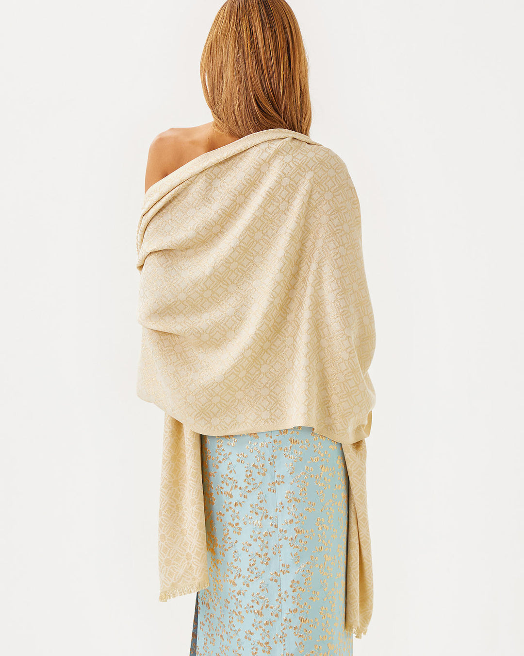 Logo Jacquard Wrap - Wicker Tan x Coconut Butterfly Pattern