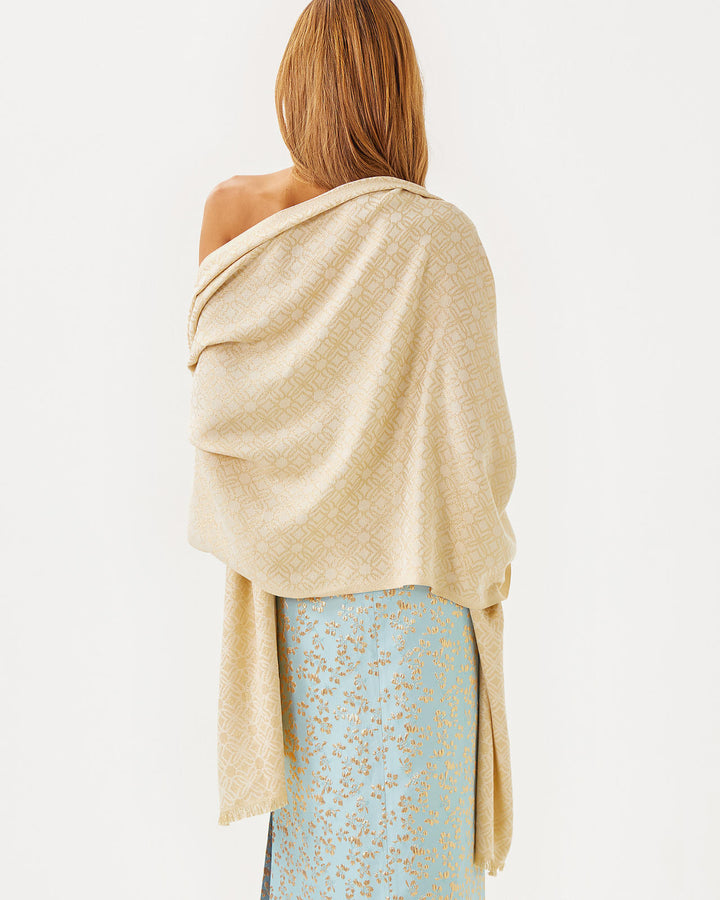 Logo Jacquard Wrap - Wicker Tan x Coconut Butterfly Pattern