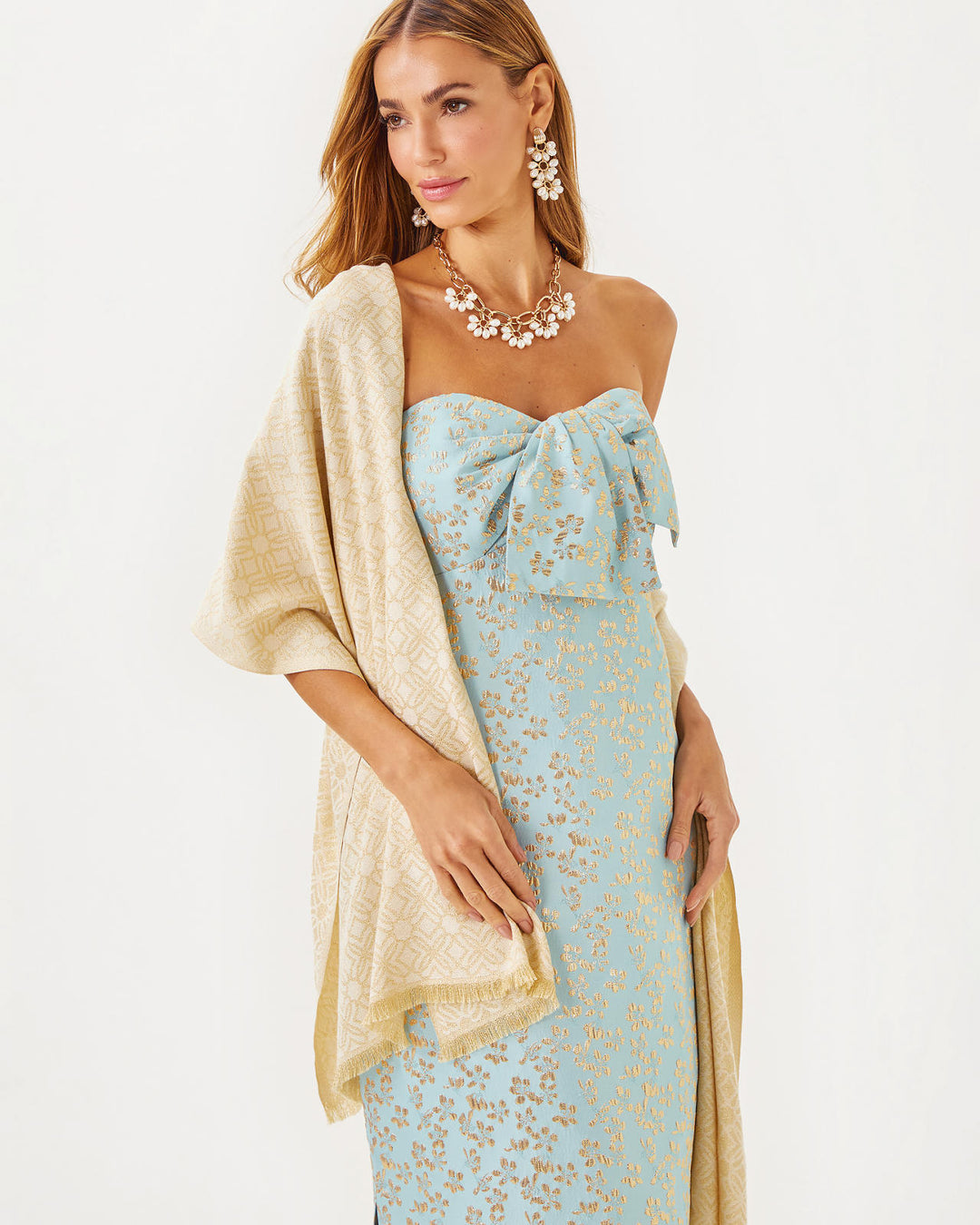 Logo Jacquard Wrap - Wicker Tan x Coconut Butterfly Pattern