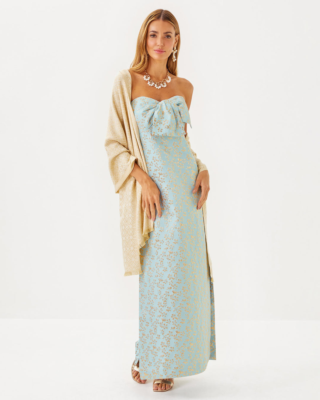 Logo Jacquard Wrap - Wicker Tan x Coconut Butterfly Pattern