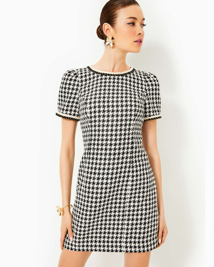 Doriane Boucle Shift Dress - Noir Houndstooth Sequin