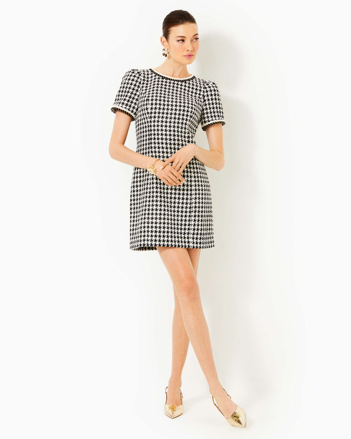 Doriane Boucle Shift Dress - Noir Houndstooth Sequin