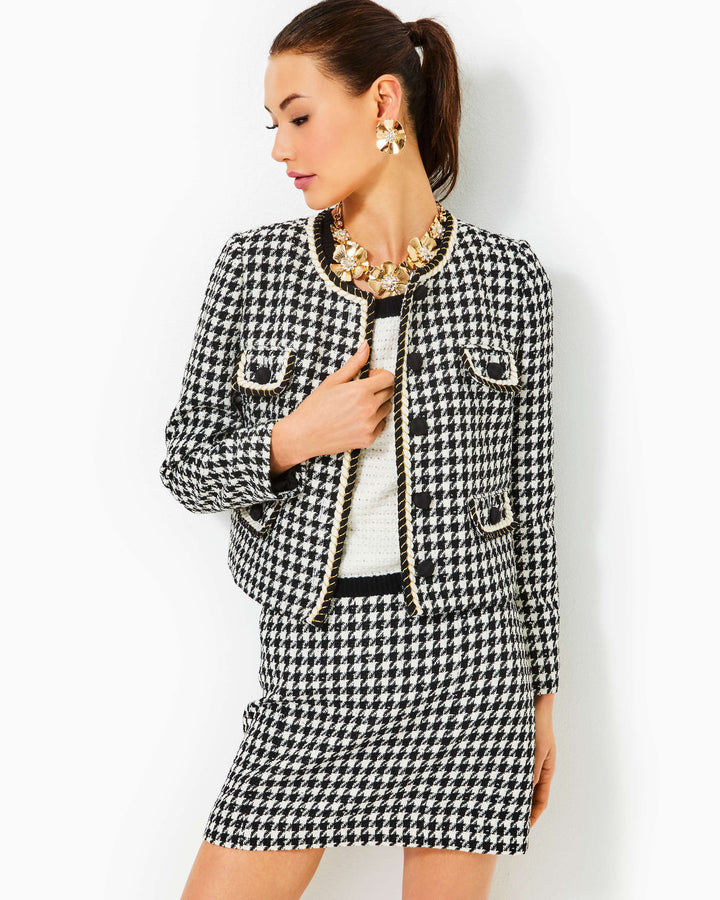 Corvina Boucle Jacket - Noir Houndstooth Sequin Boucle