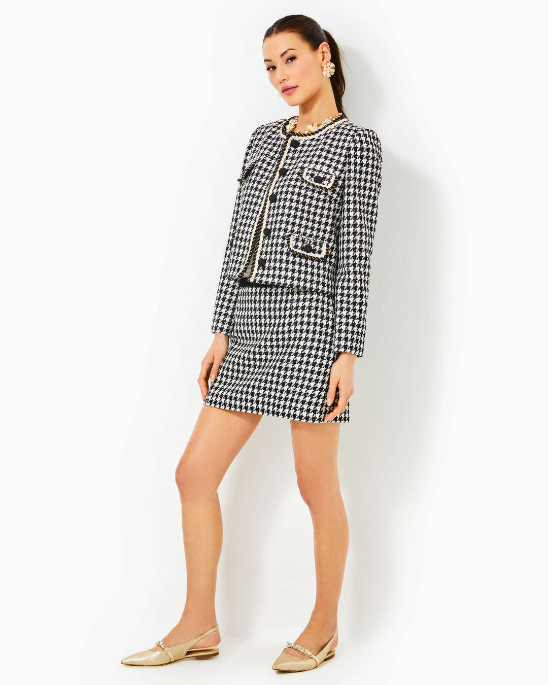 Corvina Boucle Jacket - Noir Houndstooth Sequin Boucle