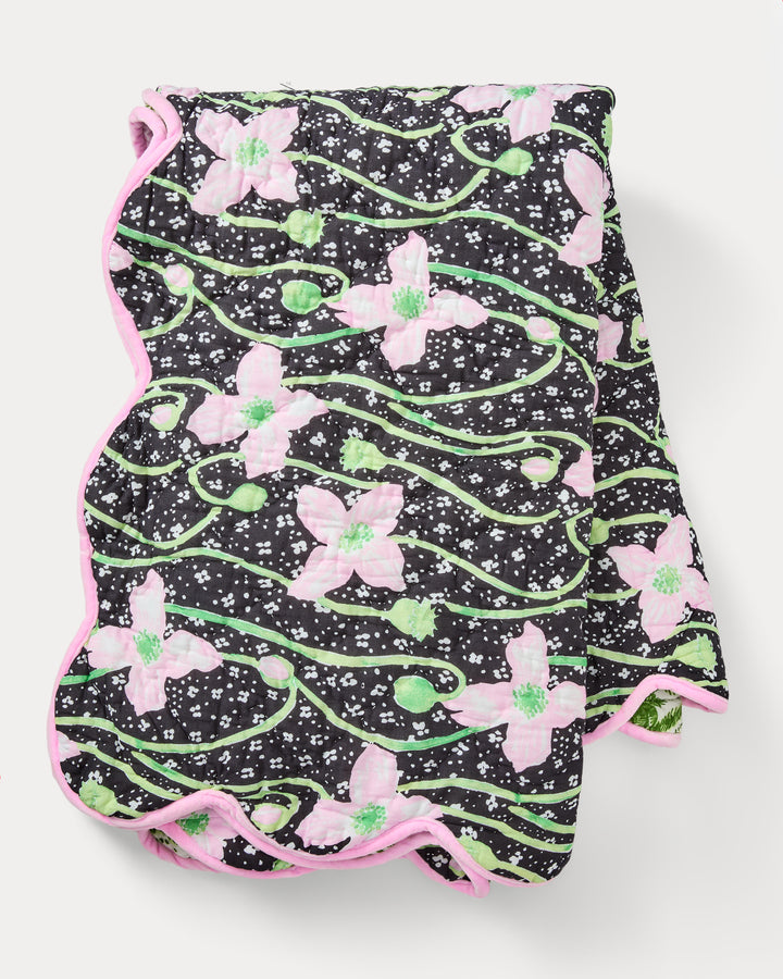Reversible Cotton Blanket - Onyx Blushing Blooms