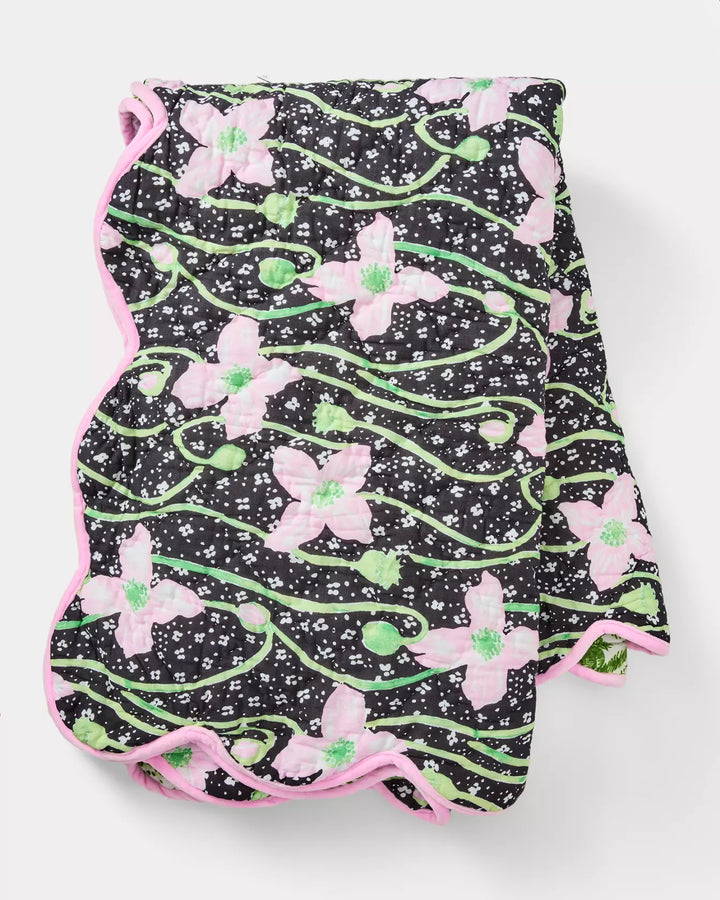 Reversible Cotton Blanket - Onyx Blushing Blooms