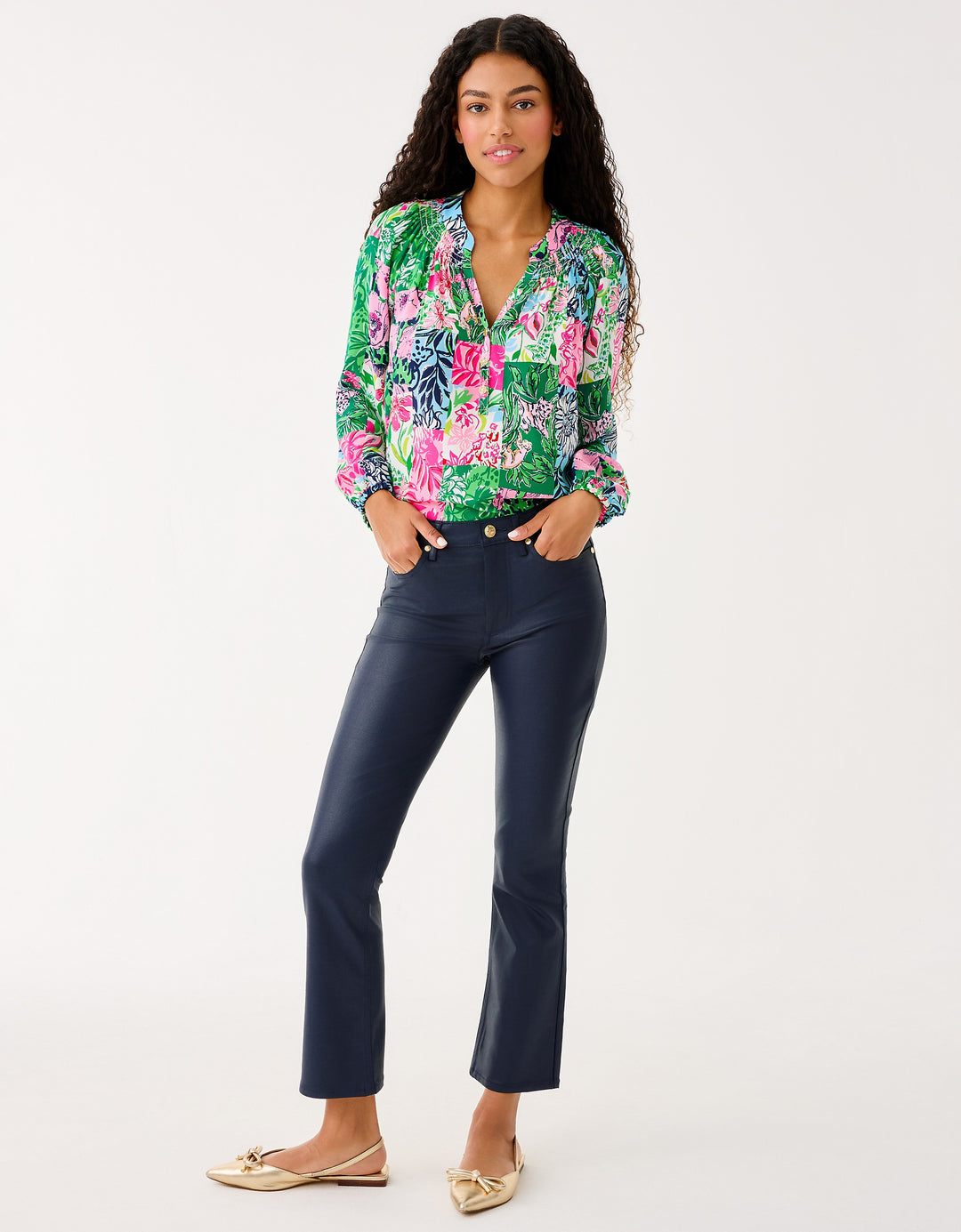 Liza Coated Crop Flare Pant - Low Tide Navy