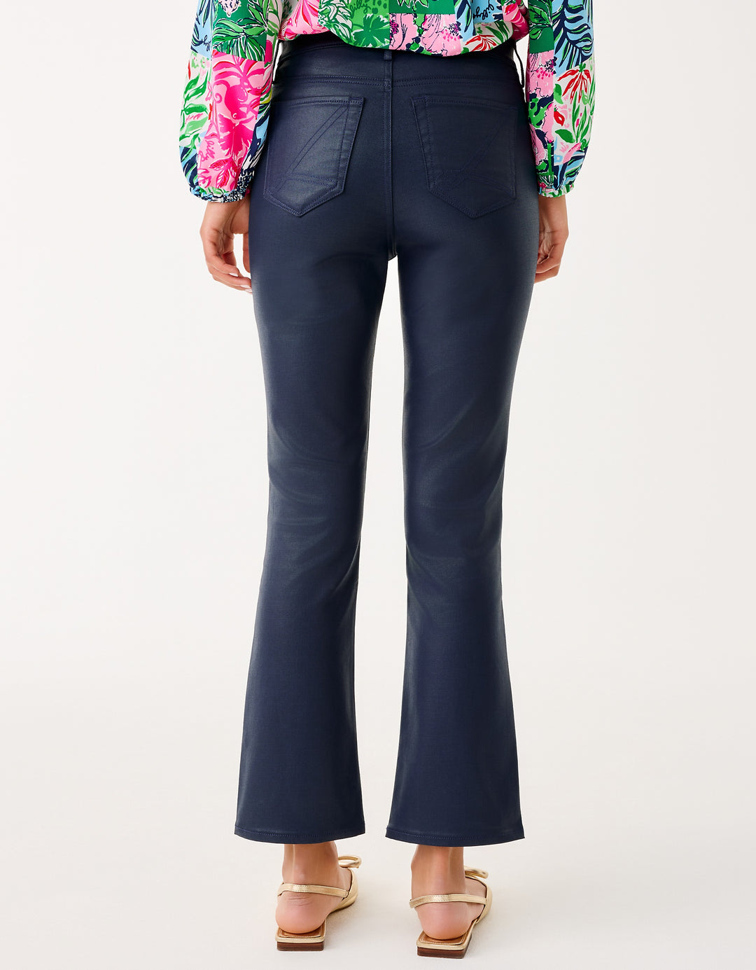 Liza Coated Crop Flare Pant - Low Tide Navy