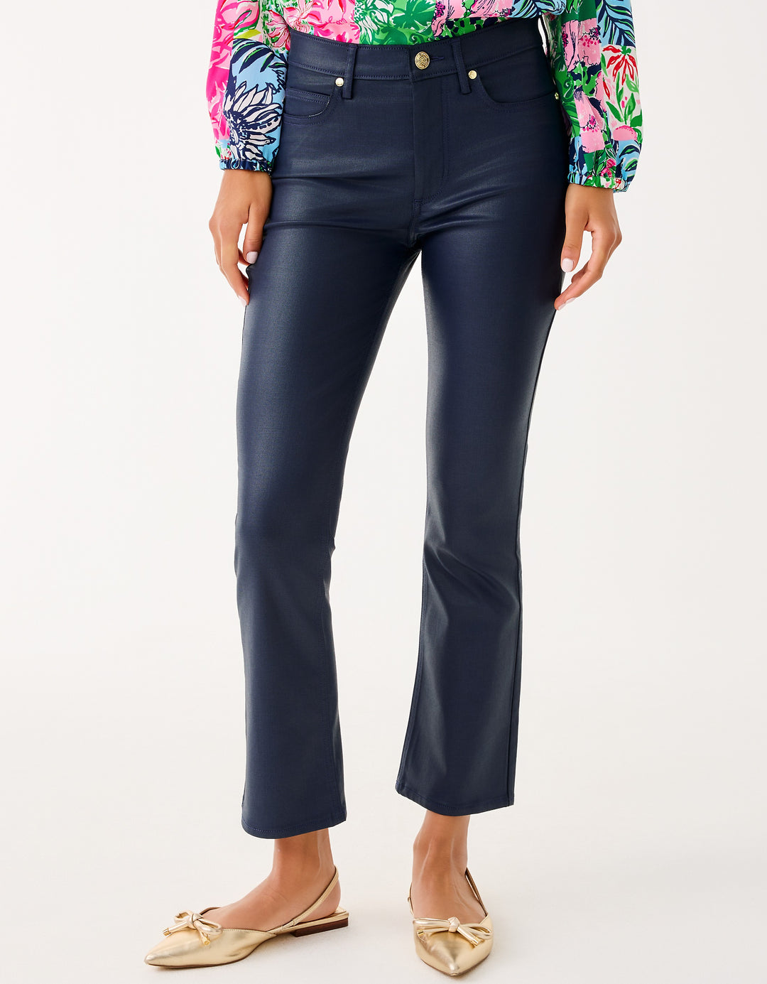 Liza Coated Crop Flare Pant - Low Tide Navy