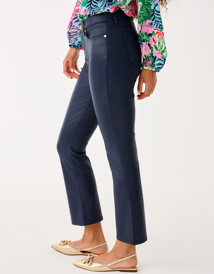 Liza Coated Crop Flare Pant - Low Tide Navy
