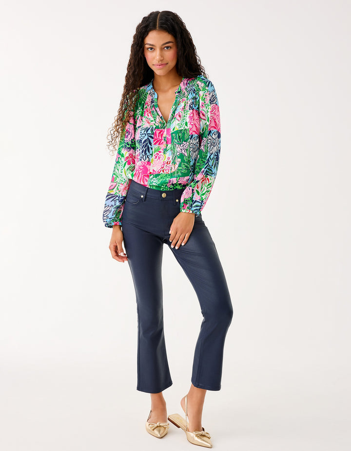 Liza Coated Crop Flare Pant - Low Tide Navy