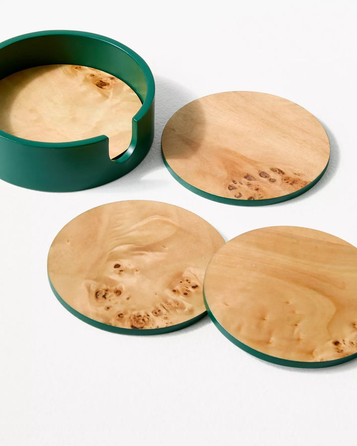 Round Burlwood Coaster Set - Burlwood X Villa Green