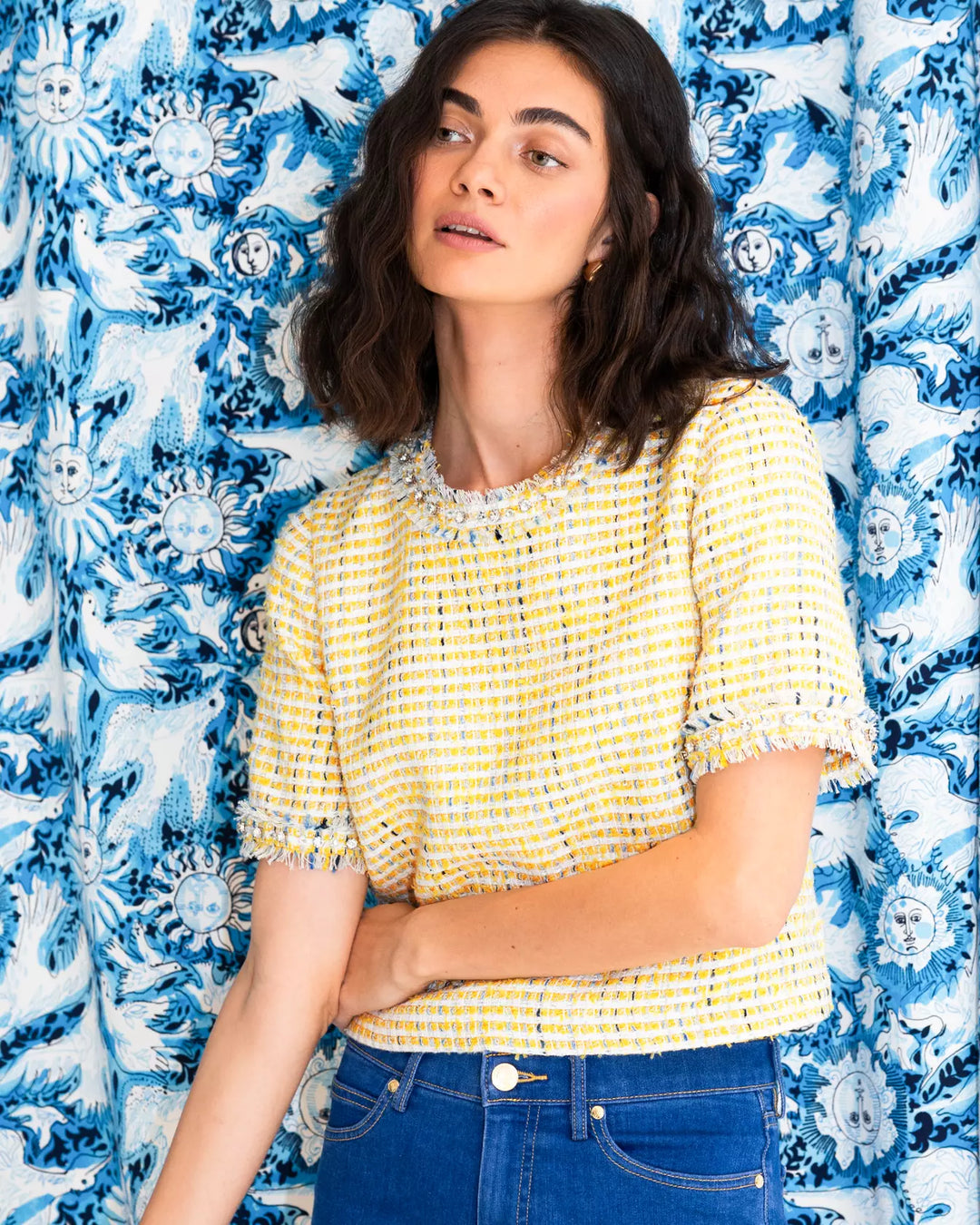 Folie Beaded Boucle Cropped Top