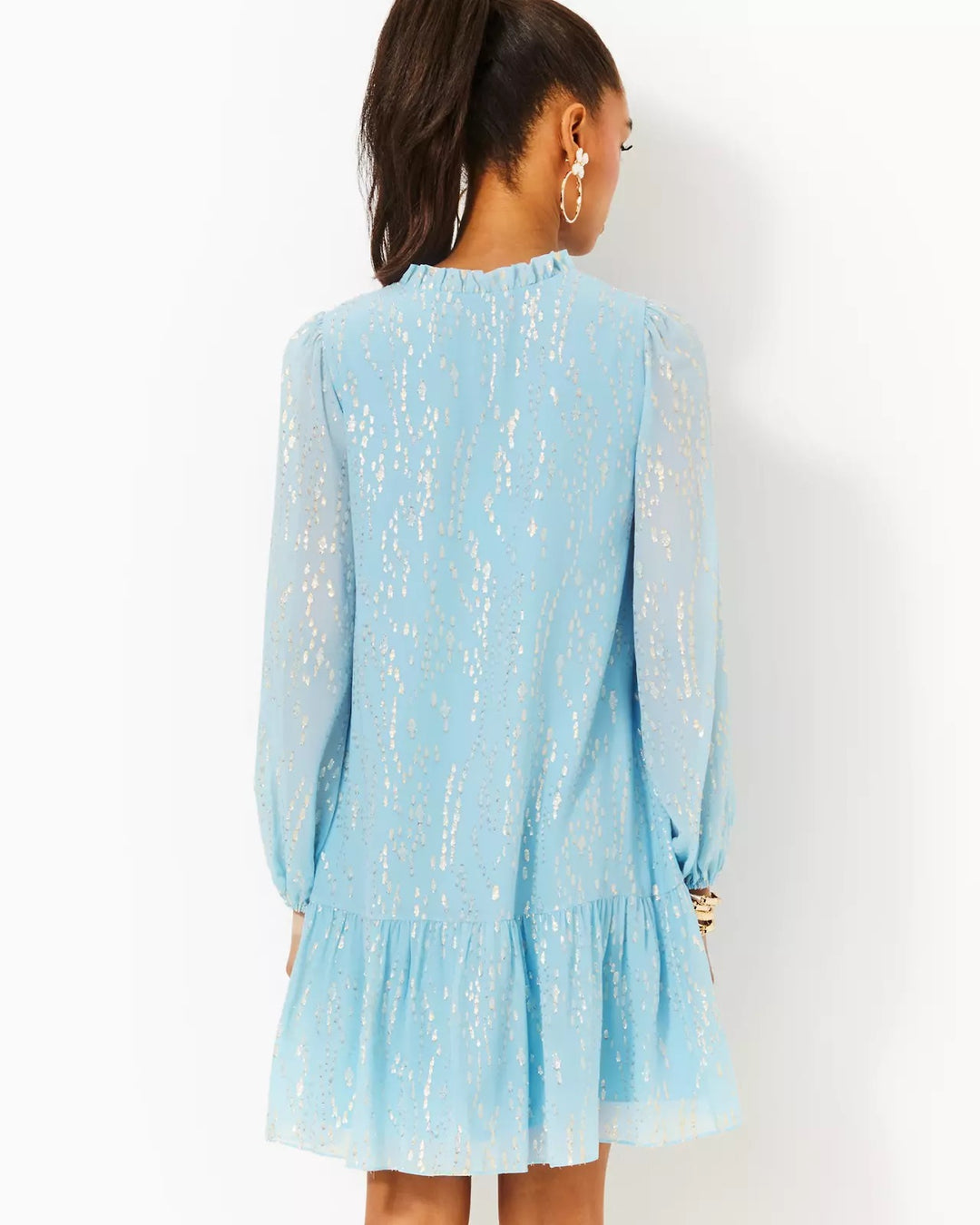 Evaline Silk Dress - Bonaire Blue Fish Clip Chiffon