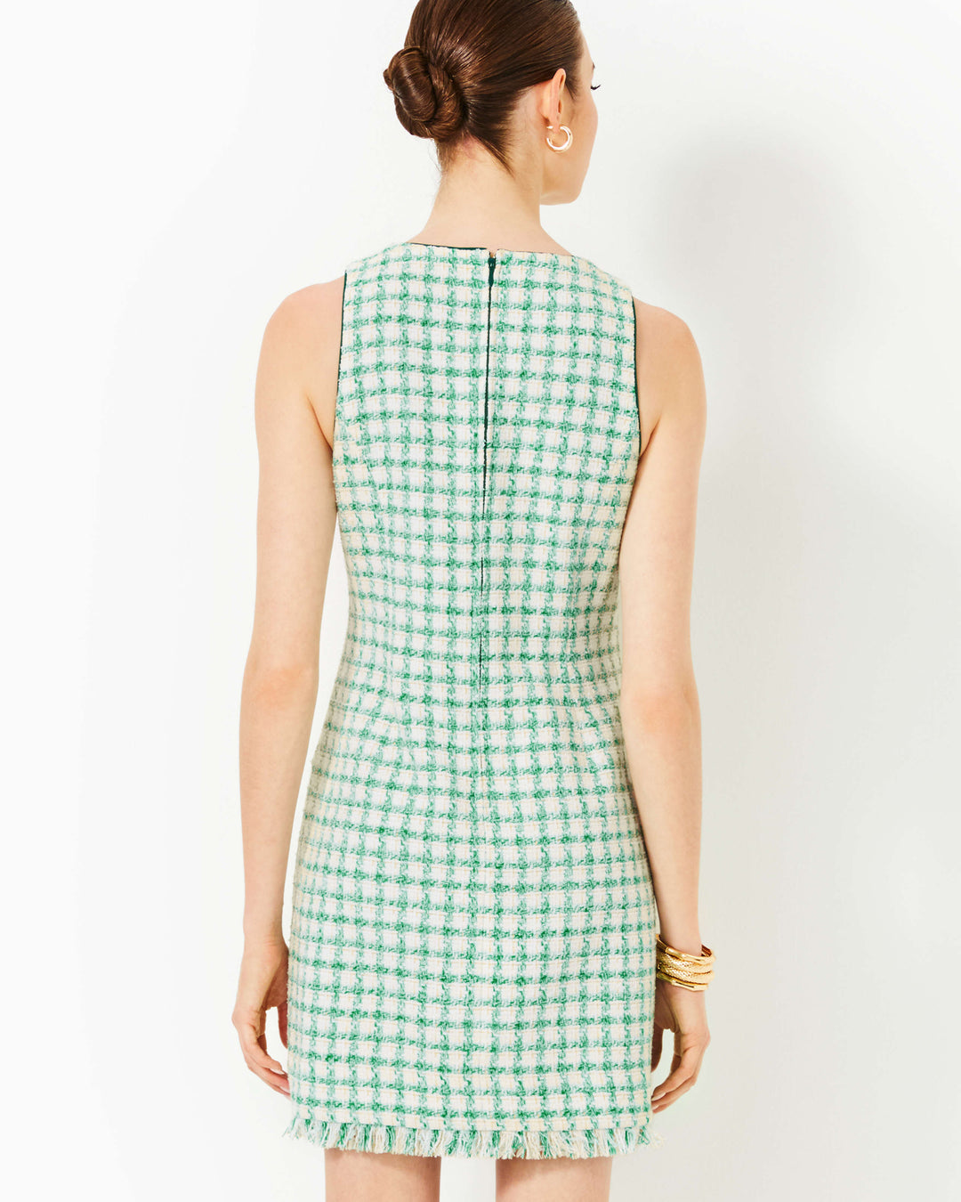 Augustus Boucle Shift Dress - Fiddle Leaf Green Windowpane Boucle