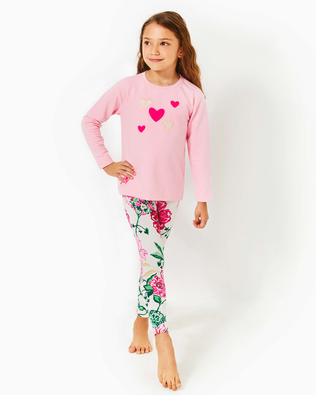 Girls Mini Ballad Sweatshirt - Conch Shell Pink Hearts