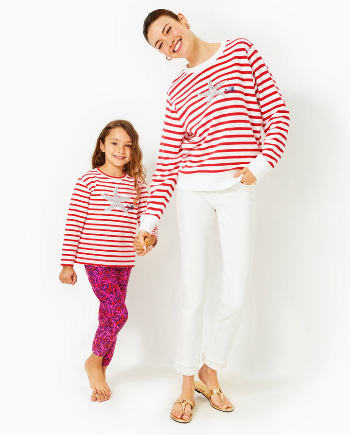 Girls Mini Ballad Sweatshirt - Rococo Red Coastal Stripe