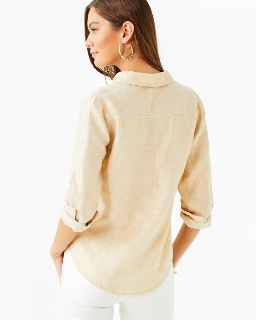 Sea View Metallic Button Down Top - Gold Foiled Sandbar X Resort White