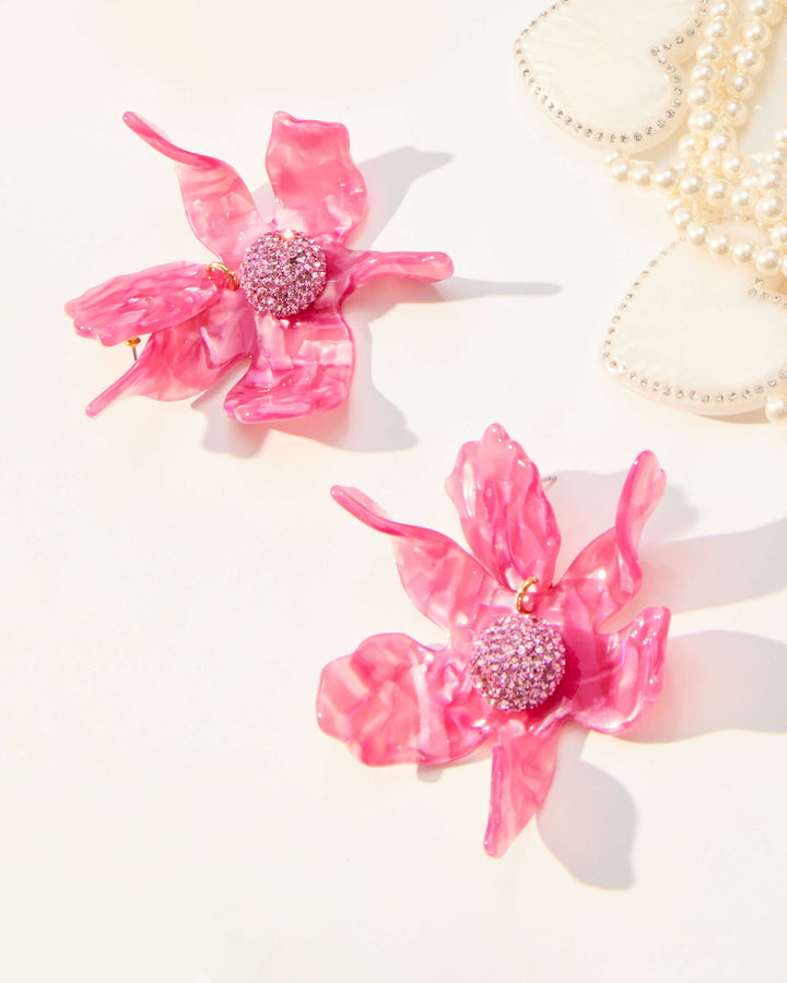 Lilly x Lele Crystal Lily Earrings - Passion Fruit Pink