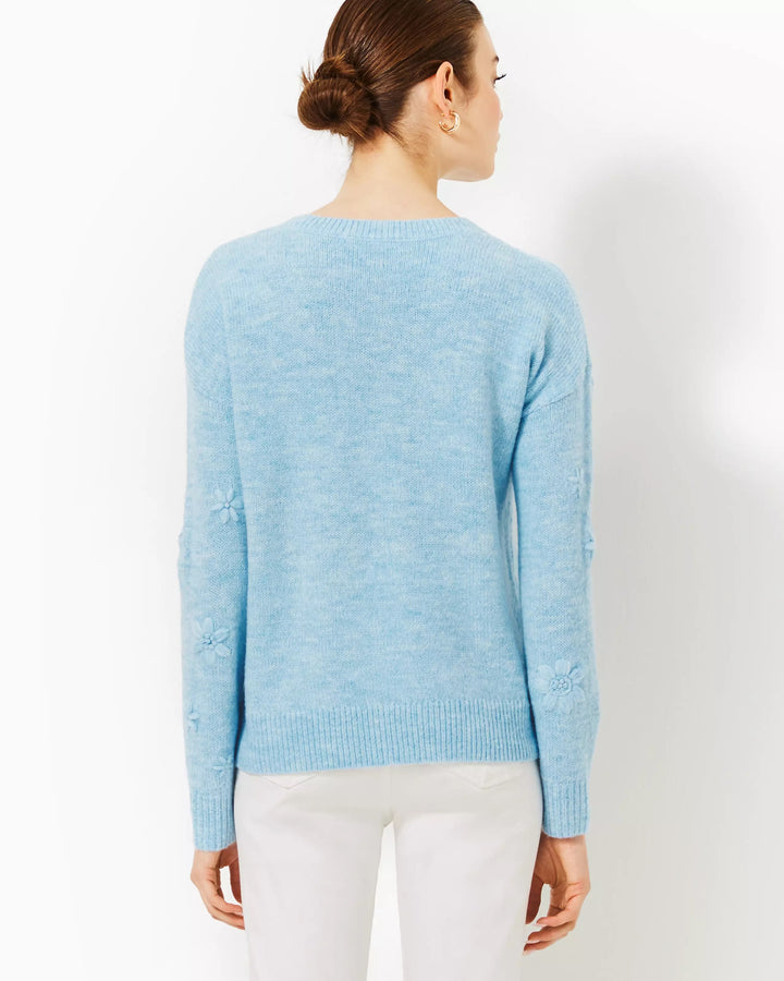 Elizabelle Sweater - Heathered Bonaire Blue Coastal Flowers