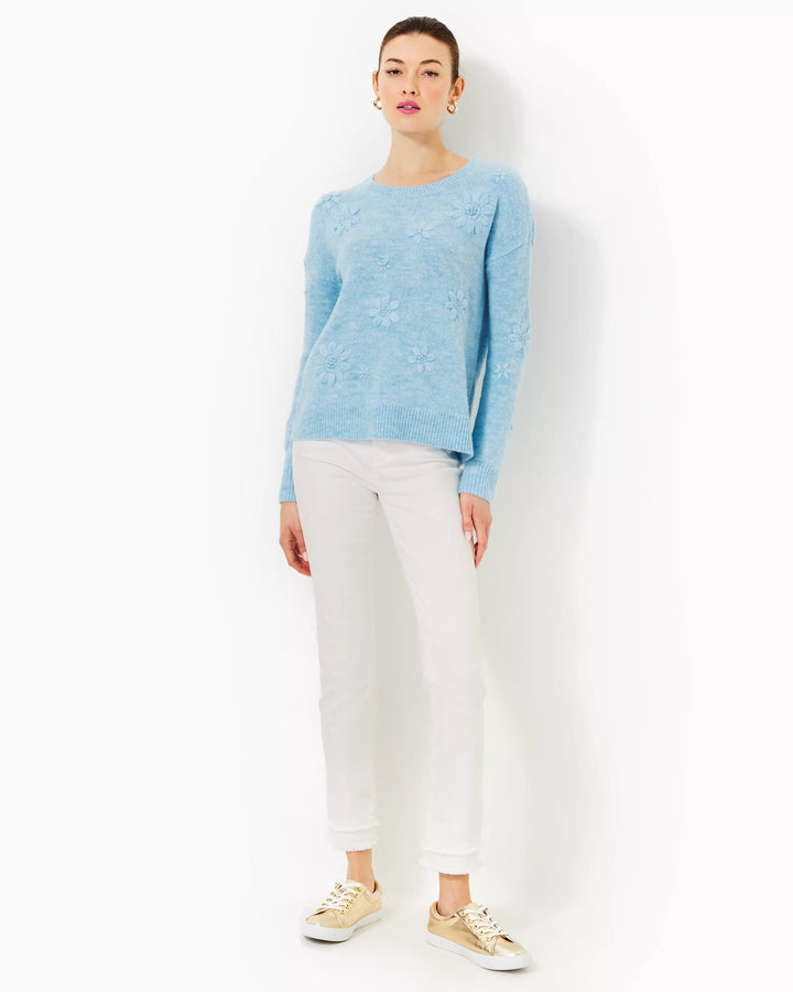 Elizabelle Sweater - Heathered Bonaire Blue Coastal Flowers