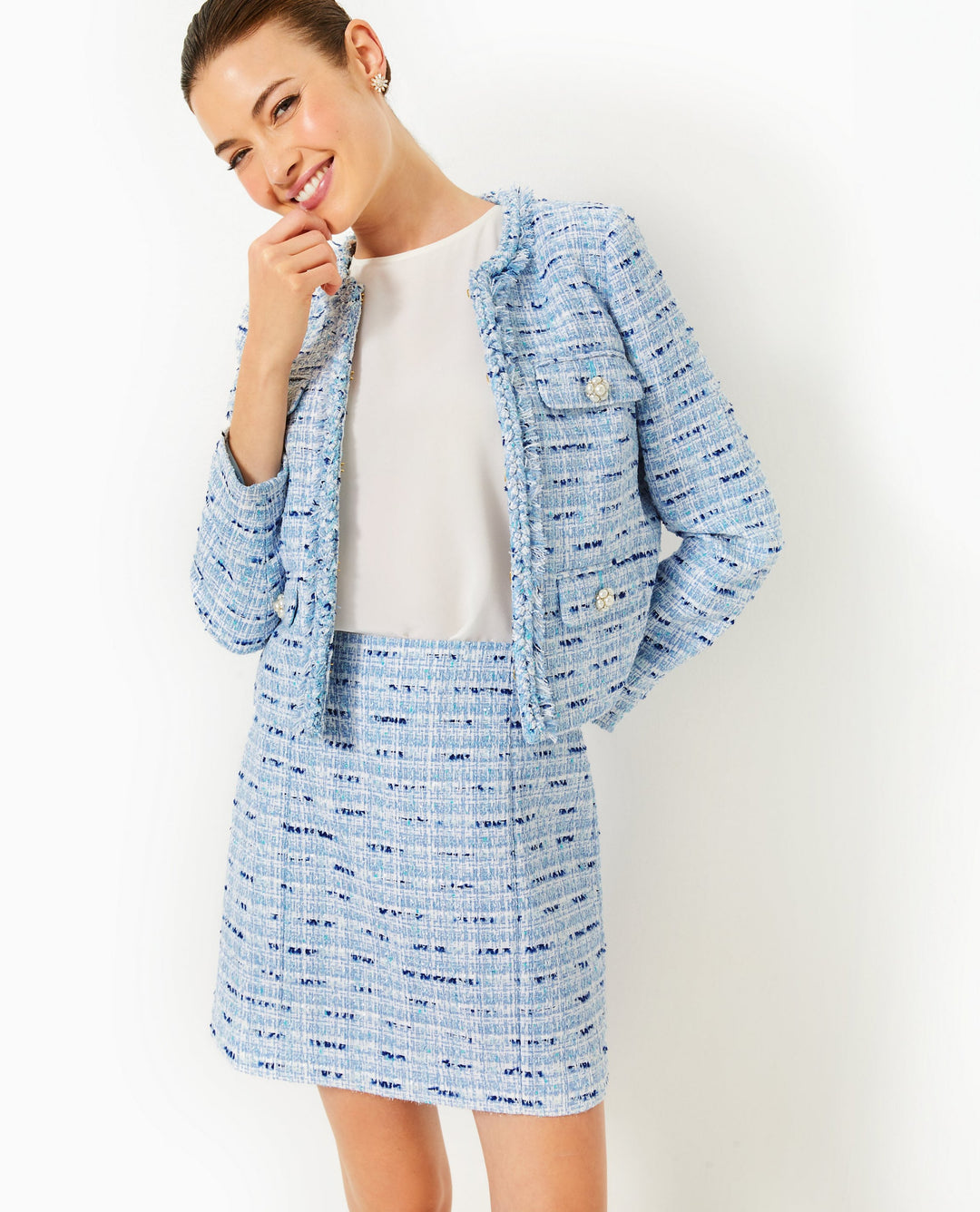 Kavita Boucle Jacket - Bonaire Blue Coastal Vibes