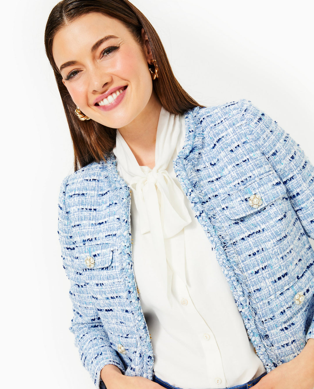 Kavita Boucle Jacket - Bonaire Blue Coastal Vibes