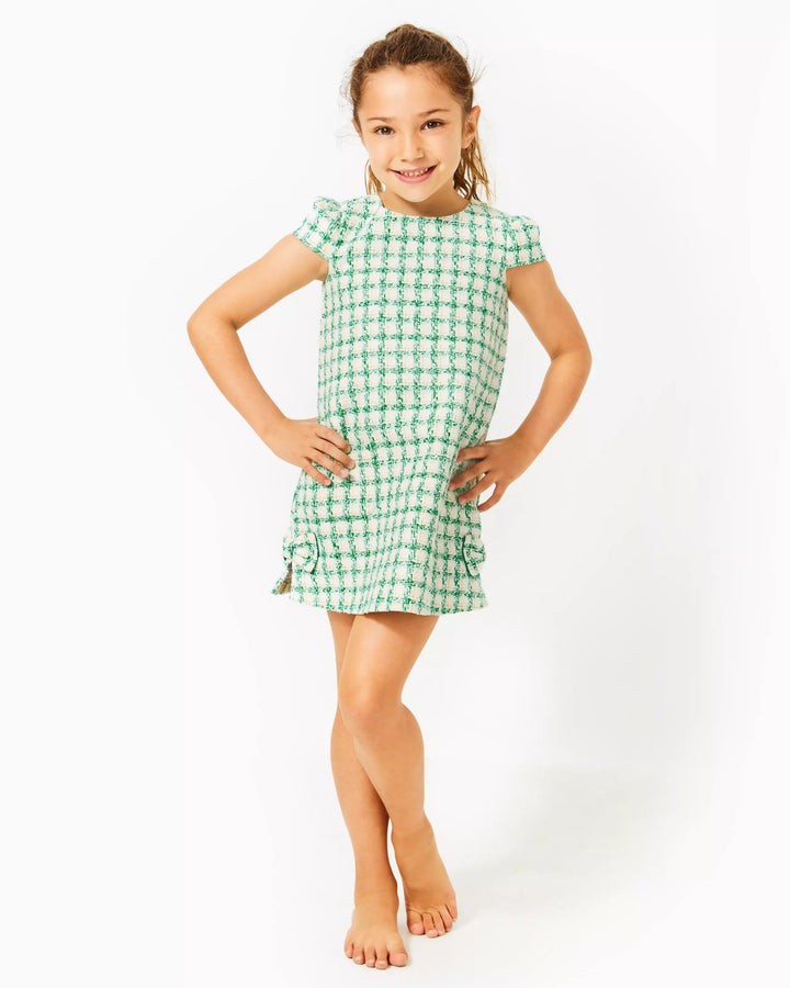 Girls Little Lilly Short Sleeve Shift Dress - Fiddle Leaf Green