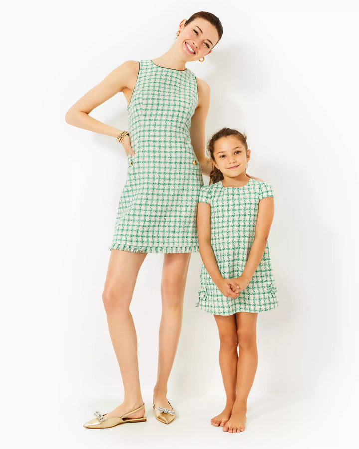 Girls Little Lilly Short Sleeve Shift Dress - Fiddle Leaf Green