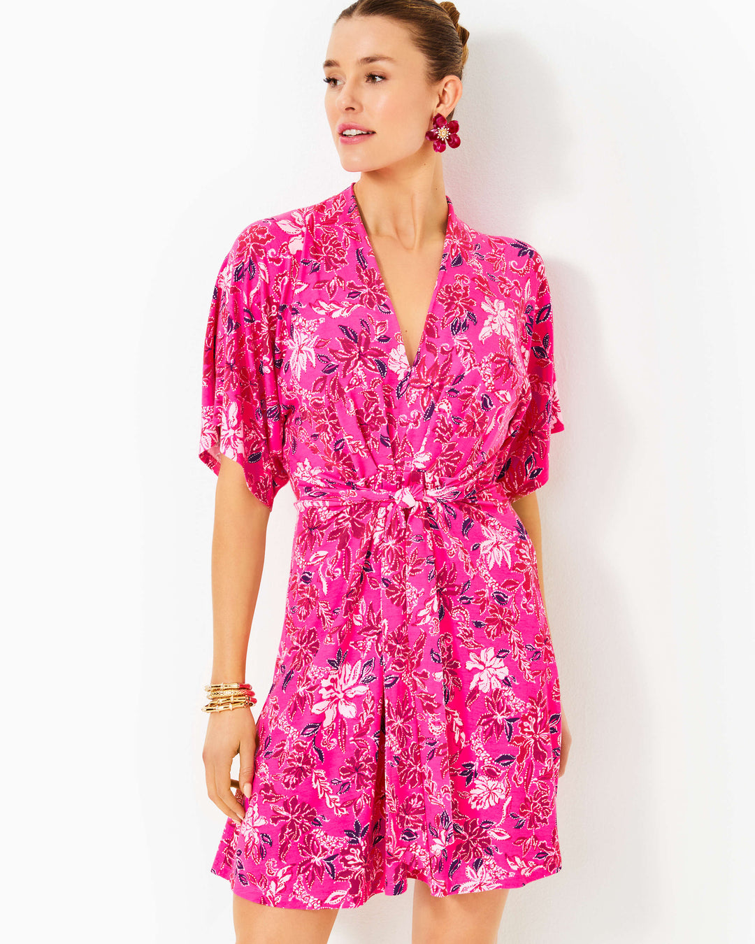 Wisteria V-Neck Dress - Passion Fruit Pink Giraffic Park