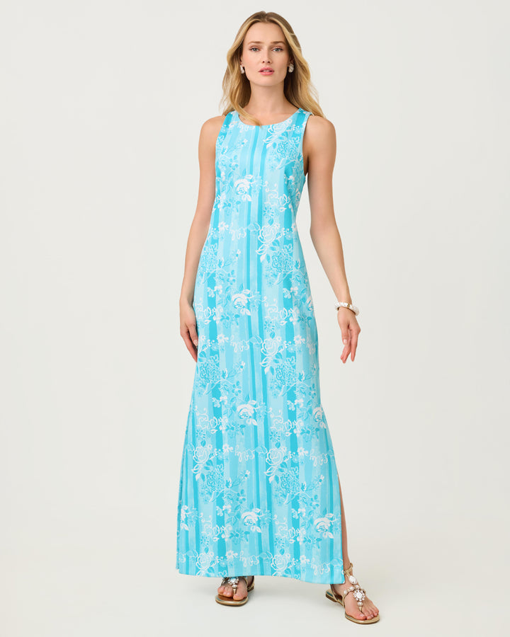 Melodie Maxi Dress - Capri Blue Roseys Petals