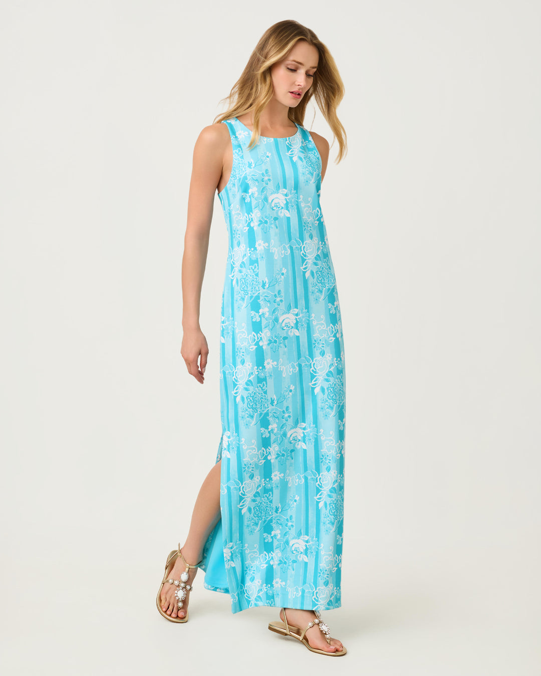Melodie Maxi Dress - Capri Blue Roseys Petals