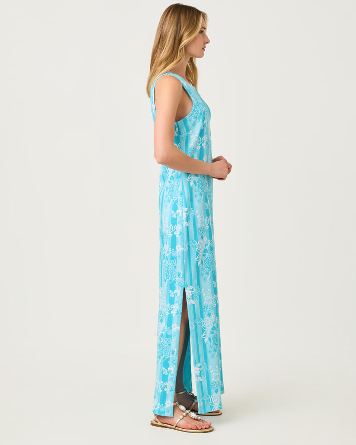 Melodie Maxi Dress - Capri Blue Roseys Petals