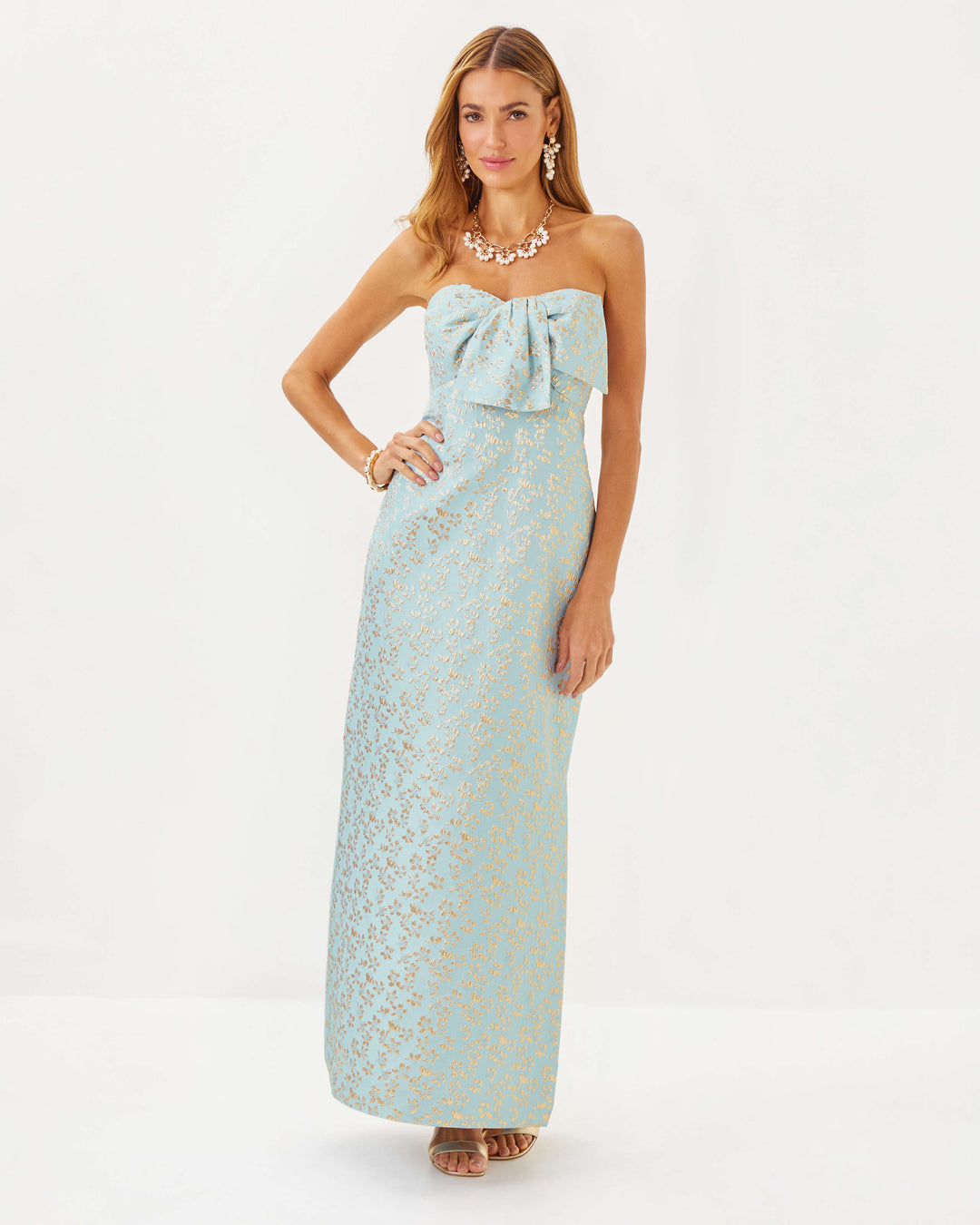 Carlynn Maxi Dress - Bluette Ditsy Daisy Metallic Brocade