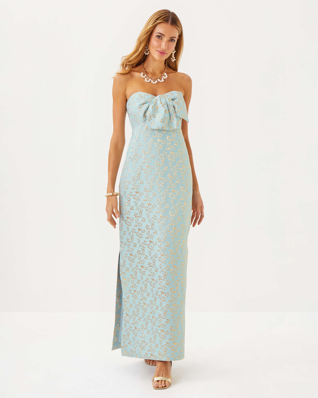 Carlynn Maxi Dress - Bluette Ditsy Daisy Metallic Brocade