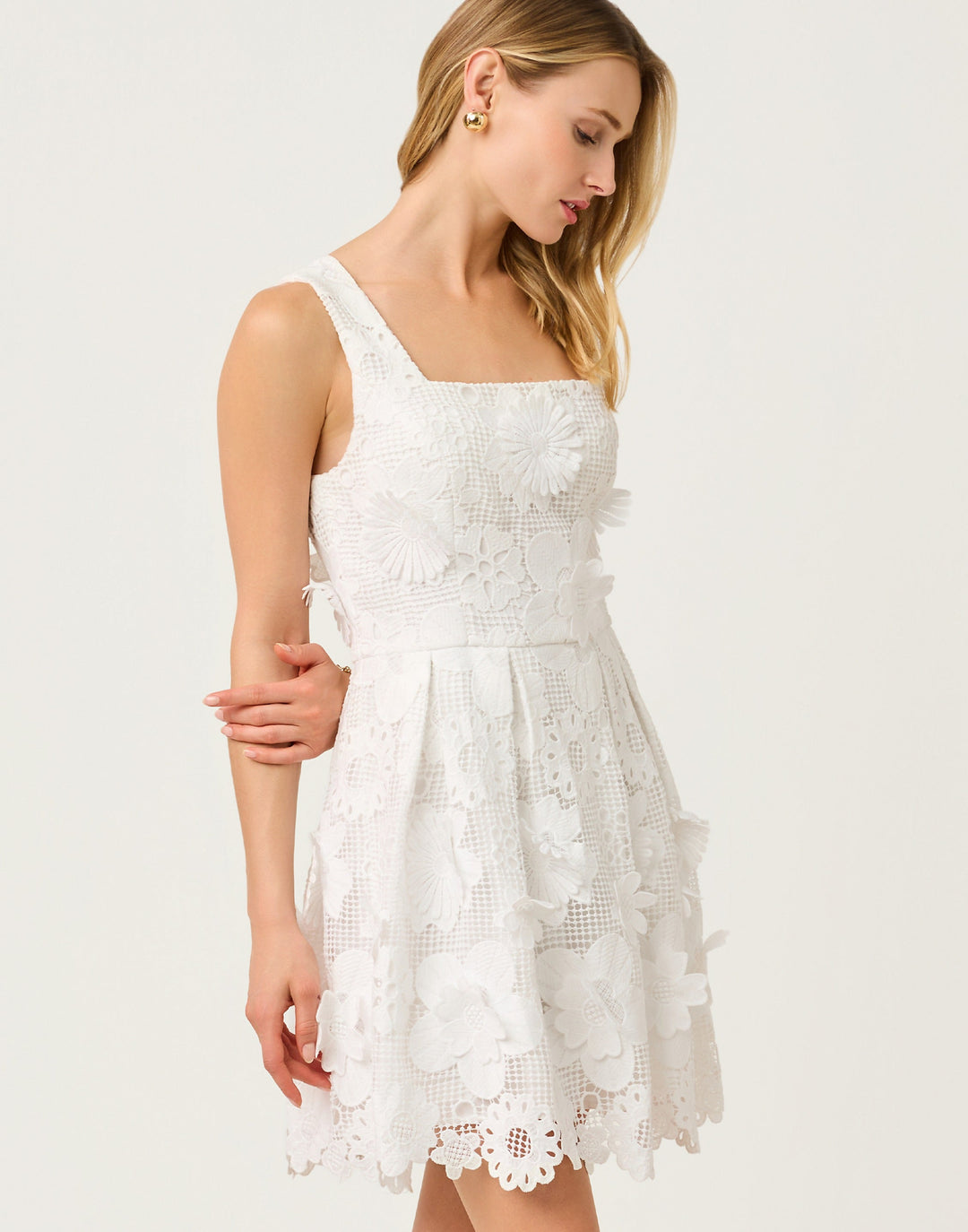 Cindy Skirted Lace Romper - Resort White Passion Flower 3d Lace