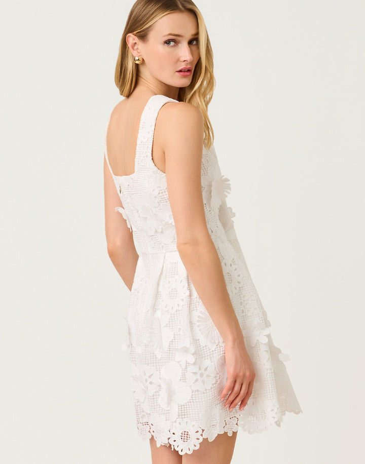 Cindy Skirted Lace Romper - Resort White Passion Flower 3d Lace