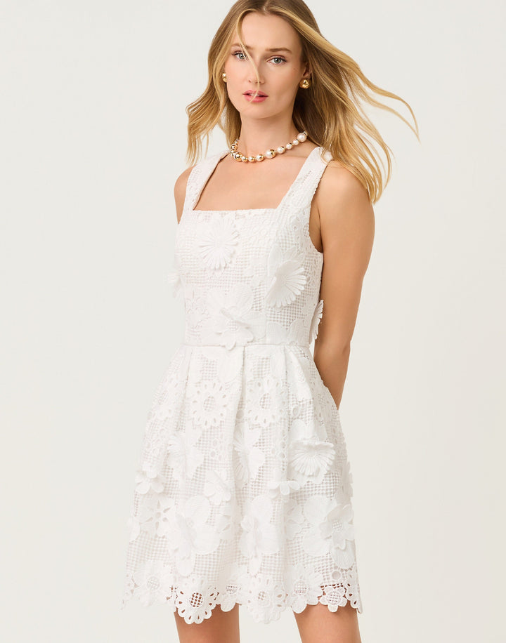 Cindy Skirted Lace Romper - Resort White Passion Flower 3d Lace