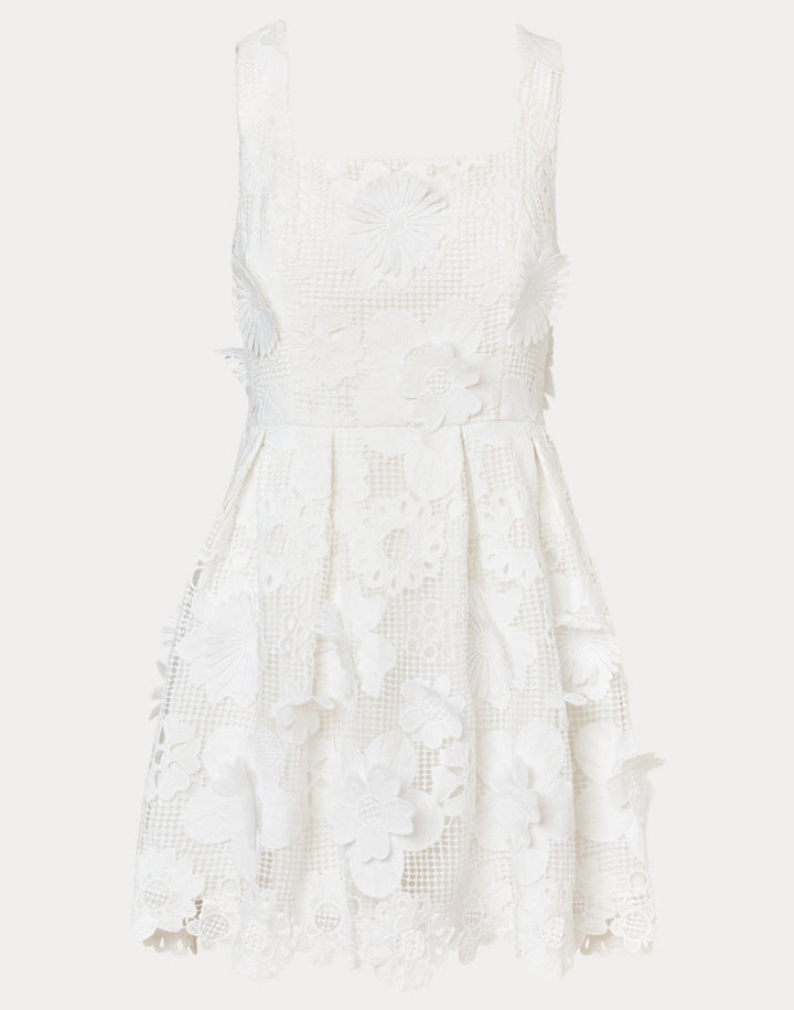 Cindy Skirted Lace Romper - Resort White Passion Flower 3d Lace