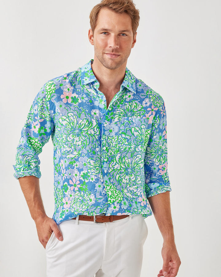 Mens Stuff Addison Shirt - Sunwashed Blue Plumes in Bloom