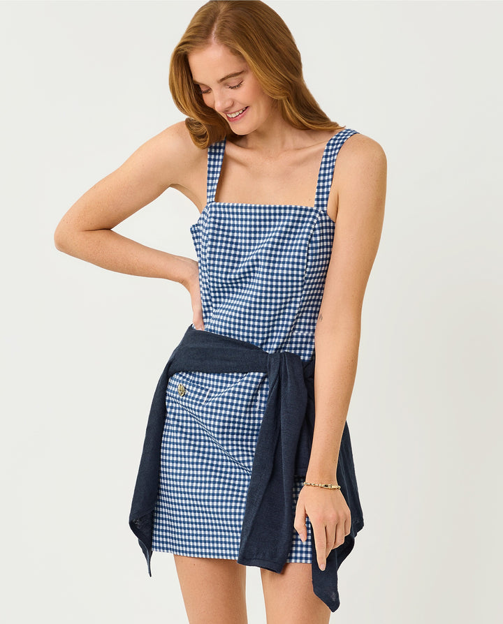 Veda Skirted Romper - Starlight Navy Gingham Stretch