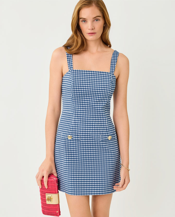 Veda Skirted Romper - Starlight Navy Gingham Stretch