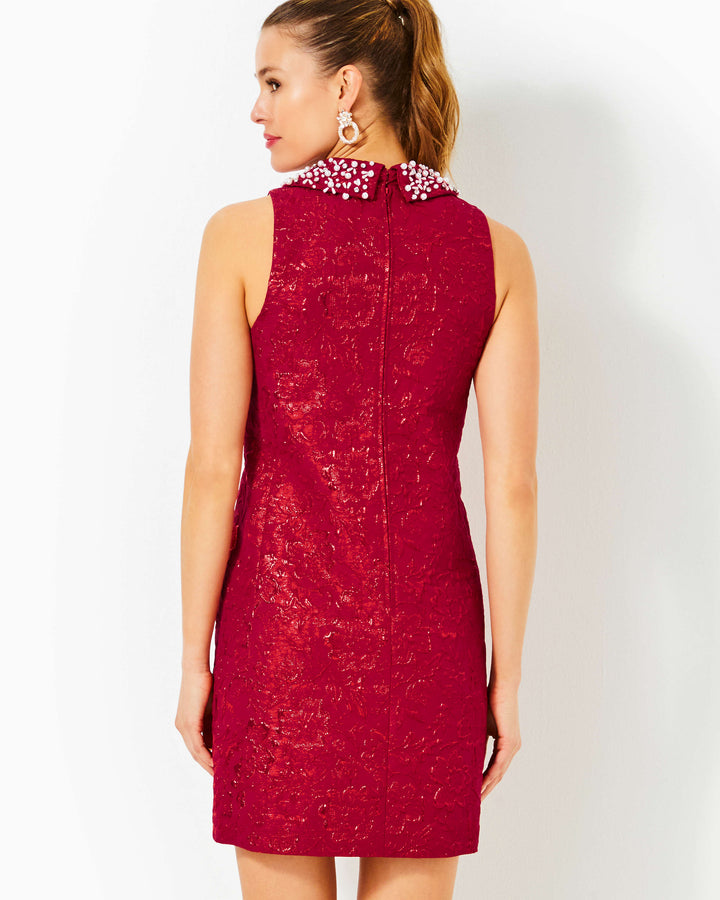 Kelliana Shift Dress - Malbec Red Blooming Brocade